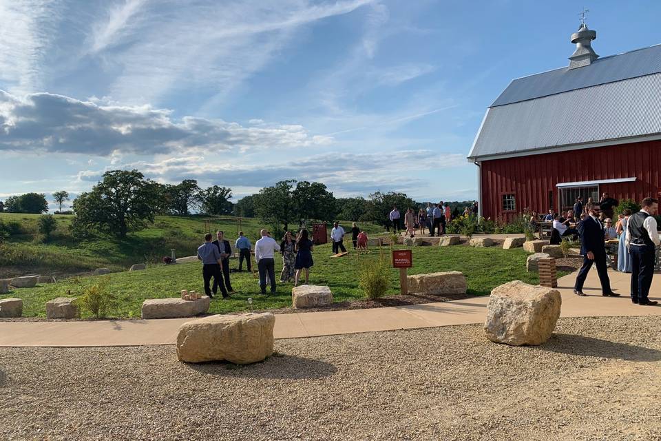 Mingling outside Barn