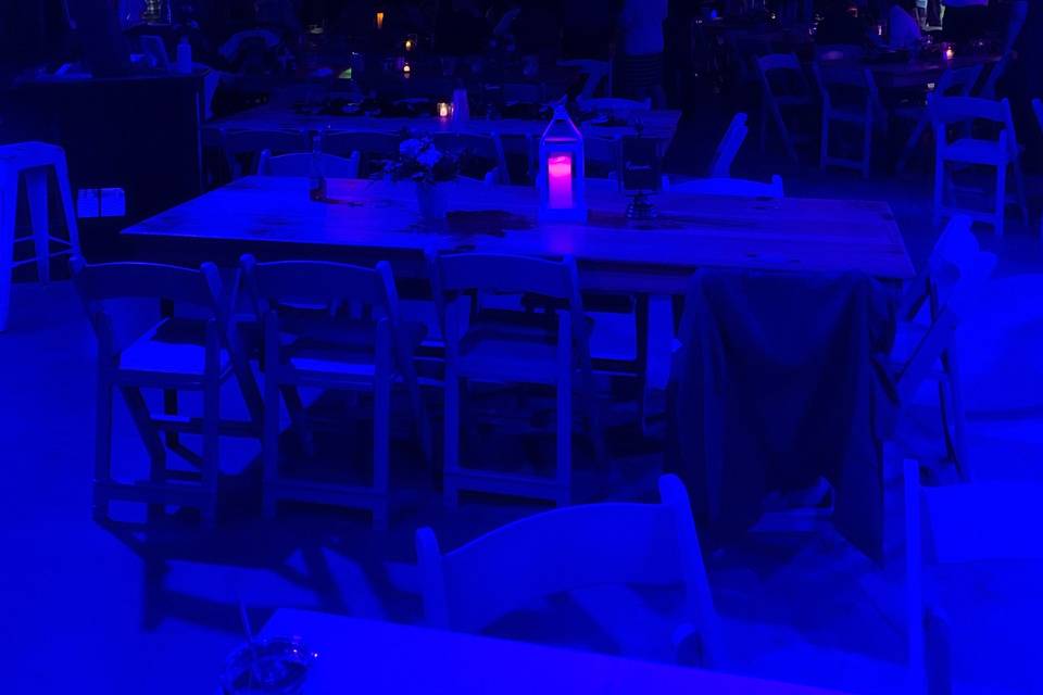 Blue lighting in Barn