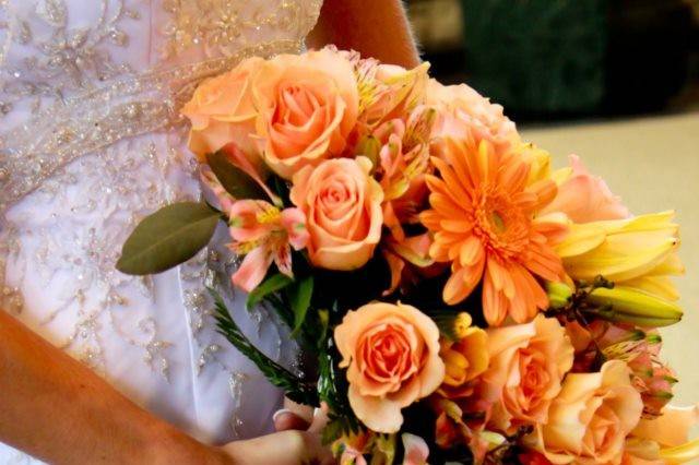 The bride holding her bouquet