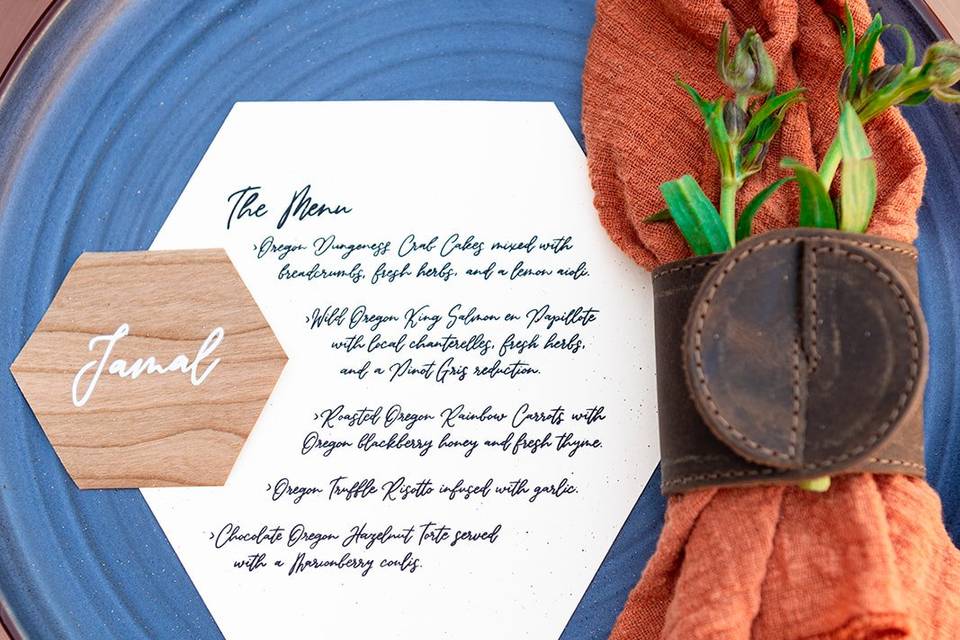 M & J |  Place card & Menu