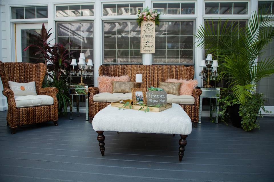 Sofa & Chandelier in woods