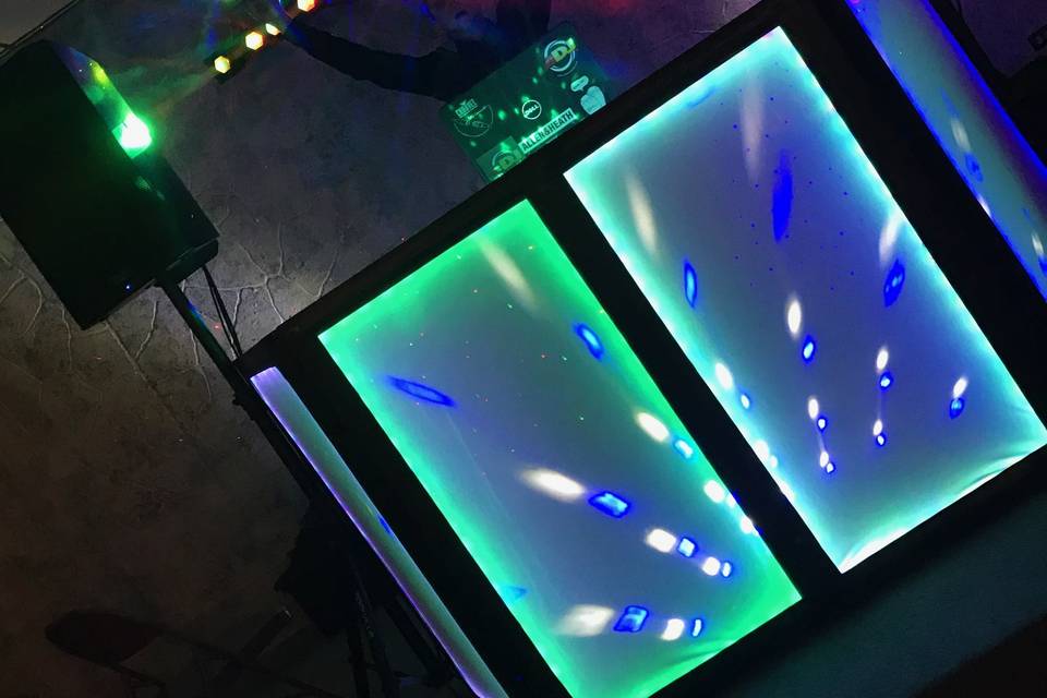 DJ booth setup and lighting