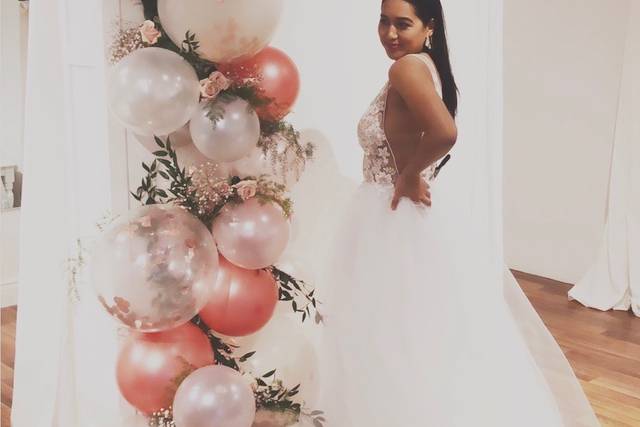 Bride by the flowers