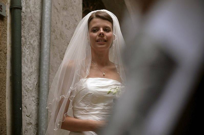 The bride's gaze