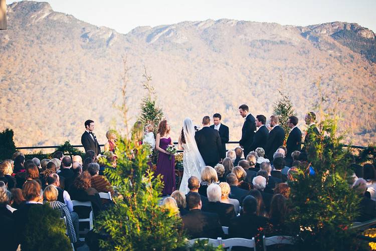 Ceremony with mountains in the background