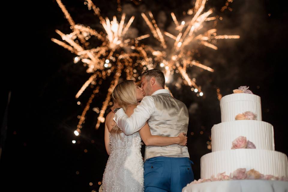 Cake cutting with fireworks