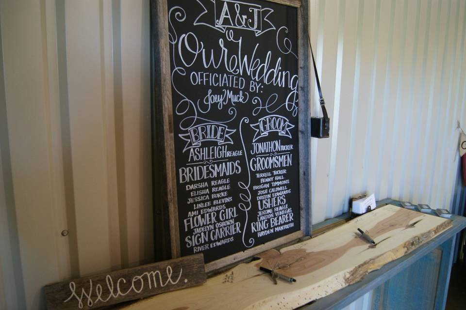 chalkboard showing bridal party