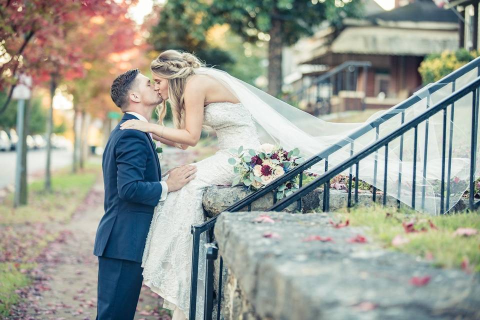 Newlyweds in fall