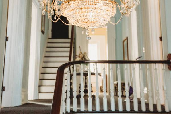 Huge chandelier over the grand staircase