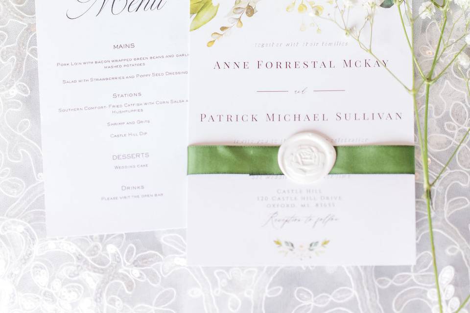 White and green invitations