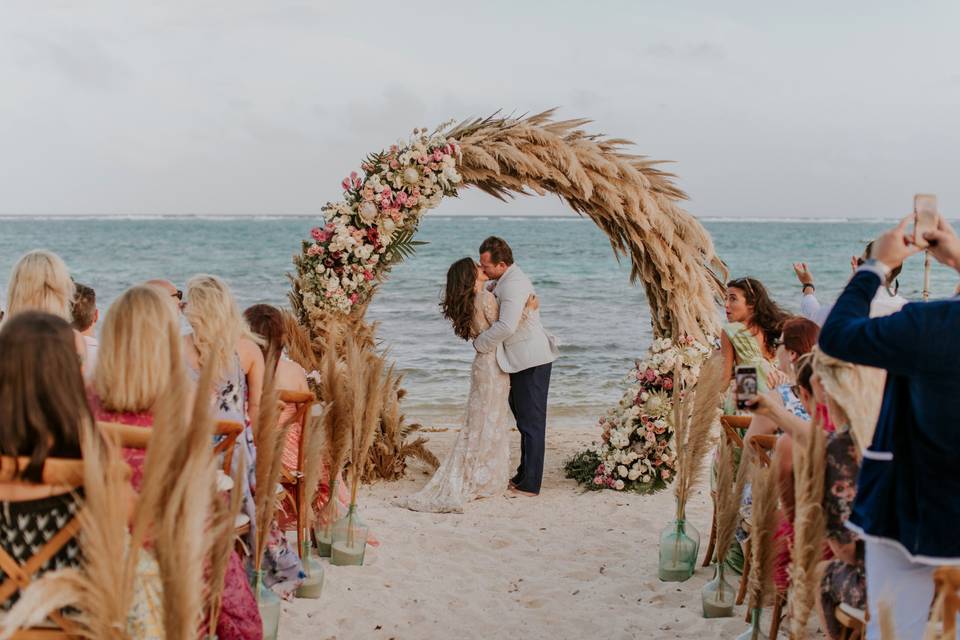 A destination wedding on the beach