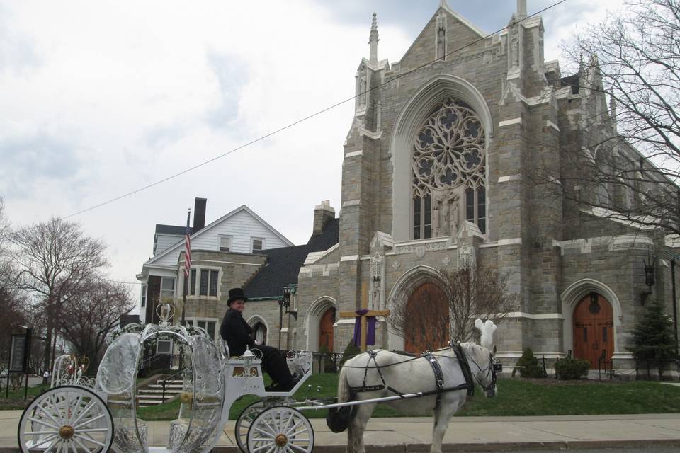 Quinceanera with Cinderella Pumpkin Carriage at Church in Clifton NJ