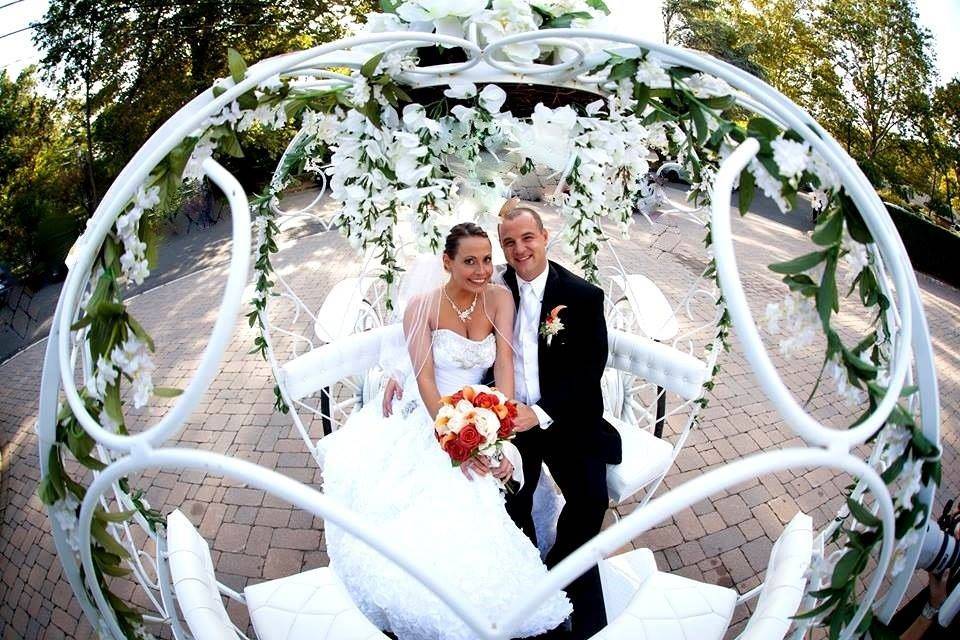 Quinceanera with Cinderella Pumpkin Carriage at Church in Clifton NJ