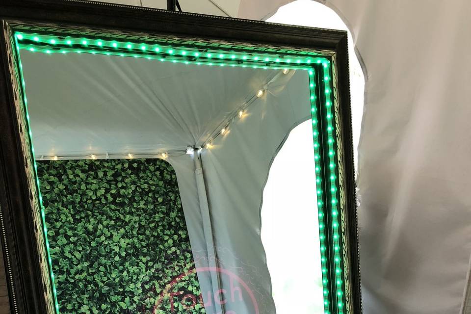 Our Mirror Me Photo Booth with our Hedge Backdrop