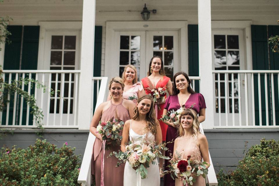 Bridal party by the steps