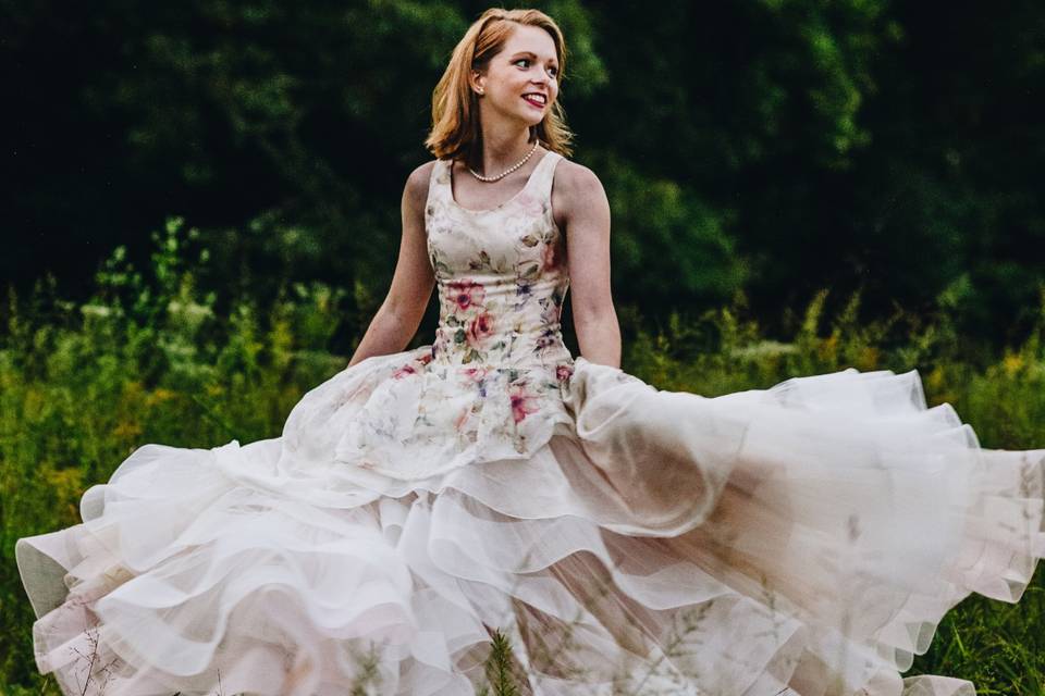 Floral dress in field