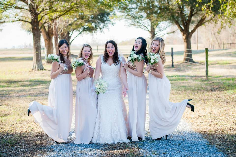 Bride with her bridesmaids