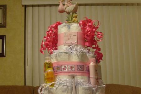 4 Tier Diaper Cake Filled with Goodies Inside and Out
