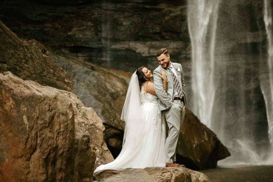 Waterfall wedding photo