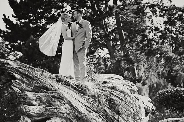 Couple on large tree trunk