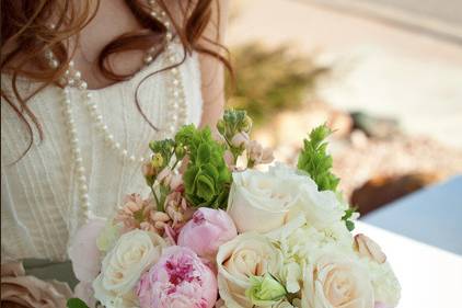 Pink and green flowers