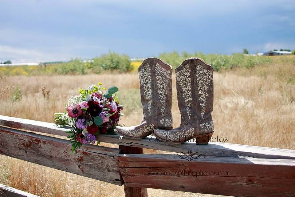 Boots and bouquet