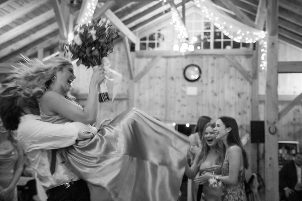 Catching the bouquet.
