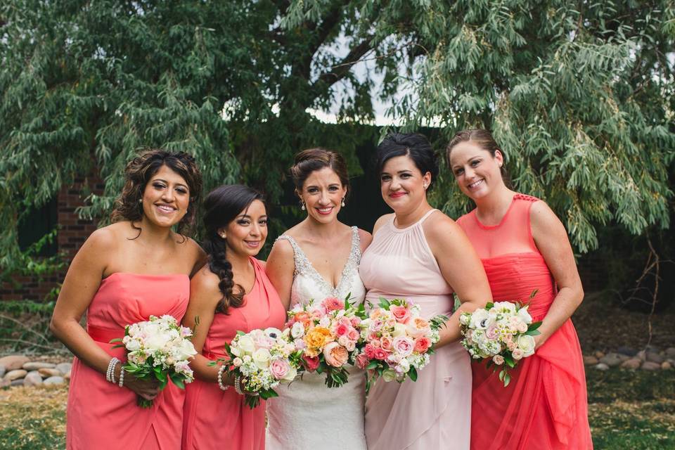 Happy bride and bridesmaids