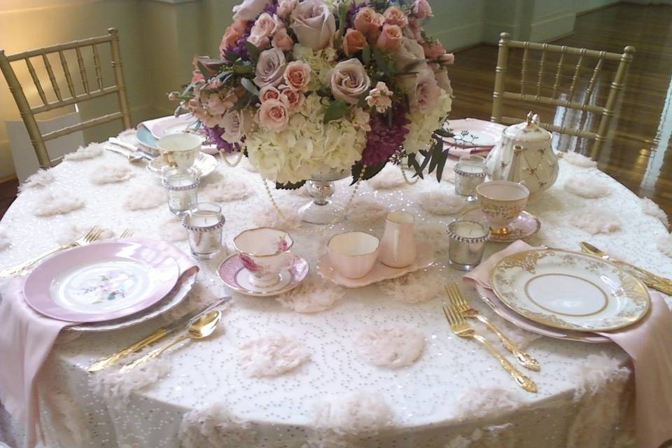 Delightful Table designed by StudioWed at the biltmore Hotel featuring Vintage Mismatched Fine China