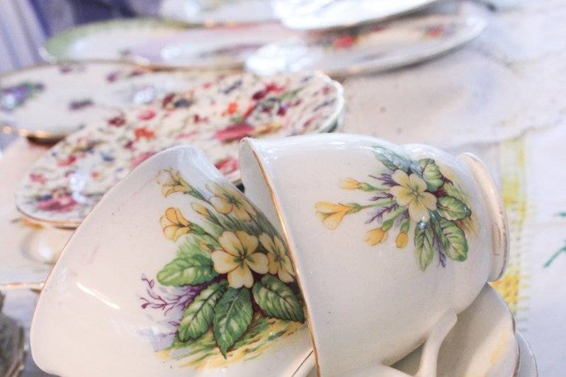 Super cute stacked china from our collection of Vintage Mismatched Fine China