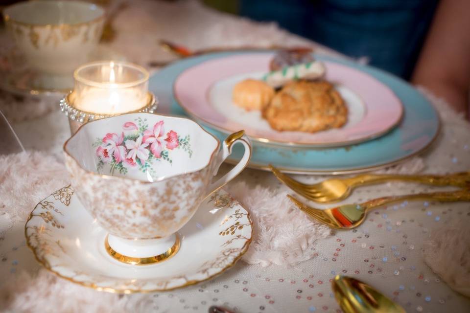 Mismatched vintage fine china perfect for afternoon tea