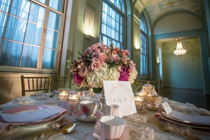 Fabulous Ballroom at Biltmore Hotel with table set for tea