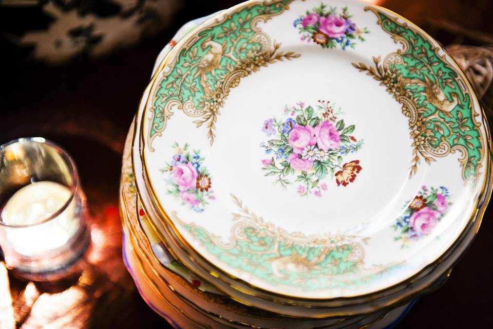 Stacked side plates on a dessert table at the Piedmont Rooms