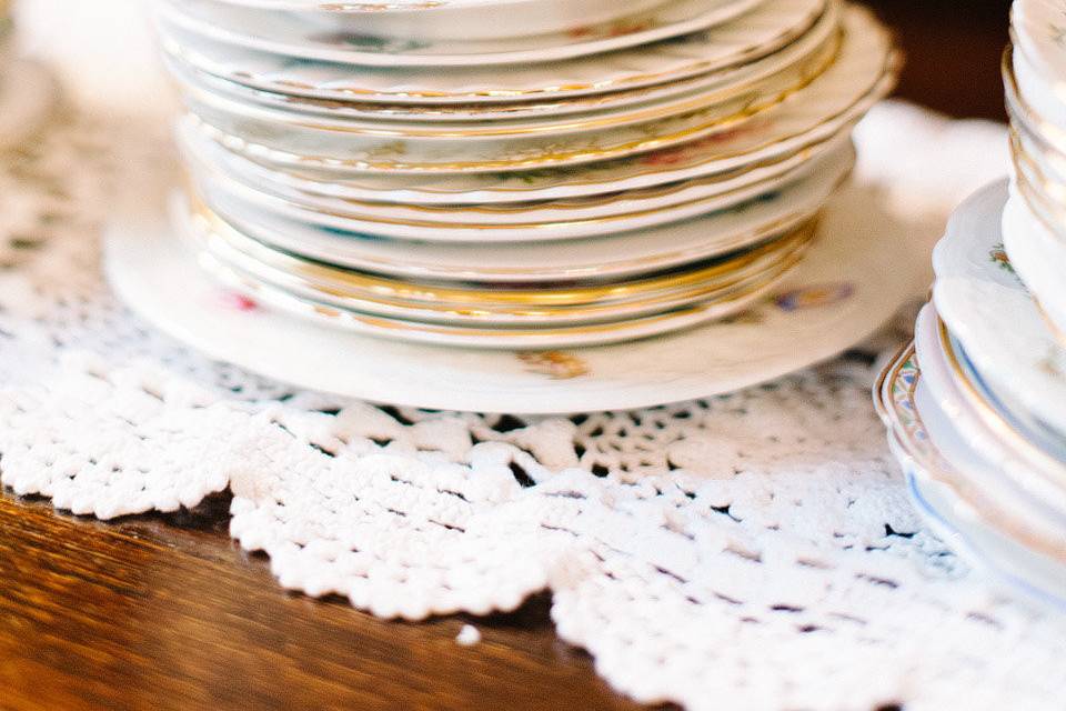 Close up of dessert plates on sideboard