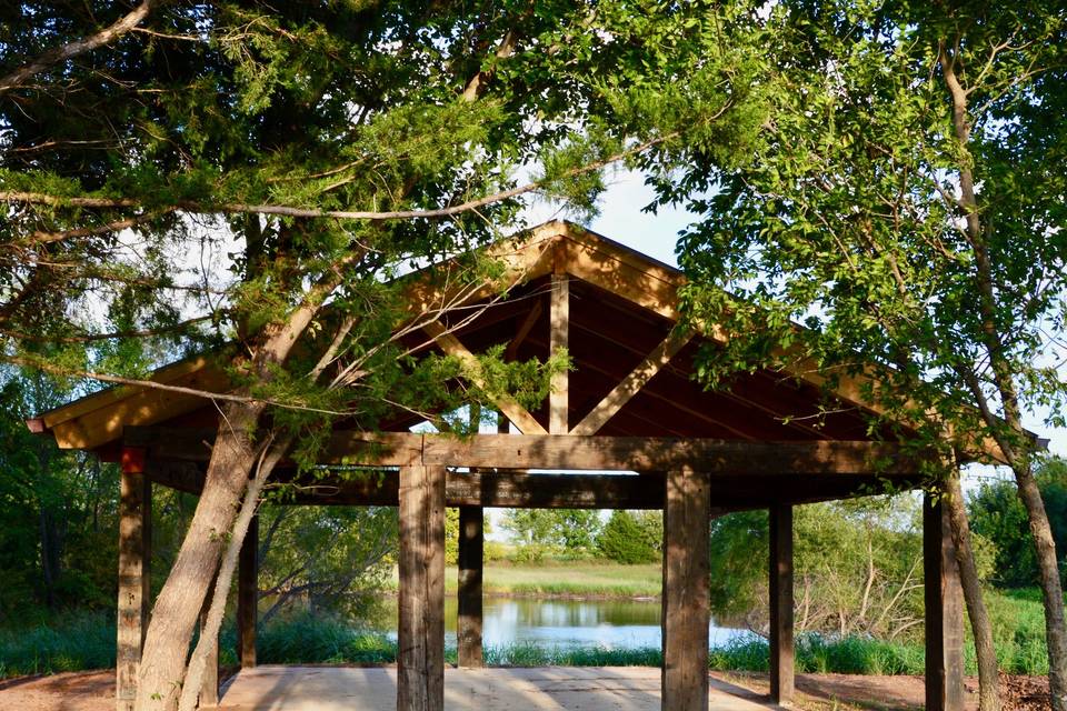 Pavilion overlooking pond