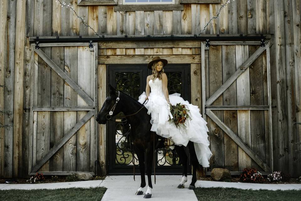 Bride on Horse at Rustic Rose