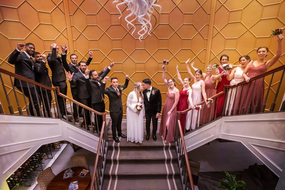 Bridal Party on Staircase