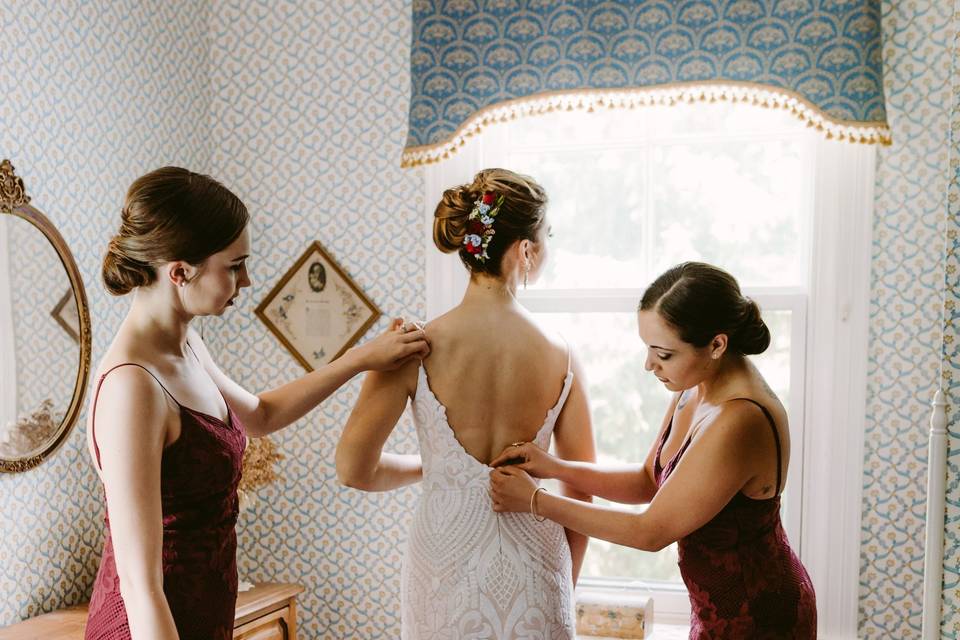 Bride getting dressed