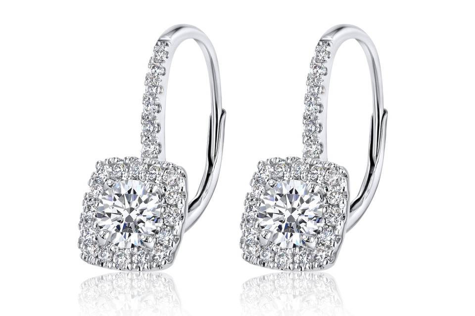 Halo Diamond Drop Earrings