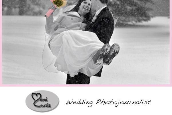 Groom carries his new bride to the car during a winter Michigan wedding.