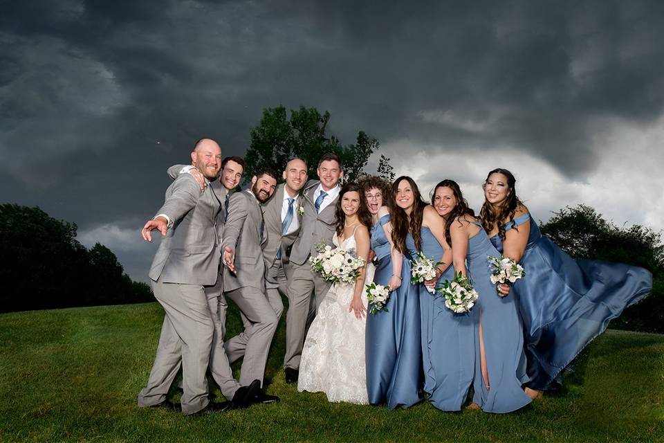 Wedding party in storm.