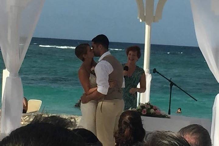 Beach wedding kiss