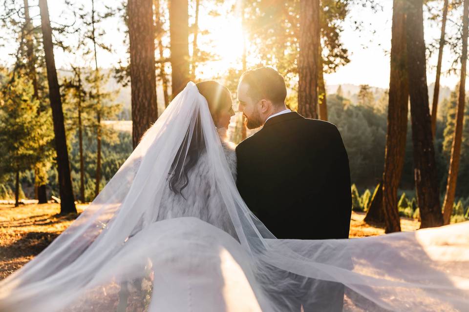 Newlyweds in the woods