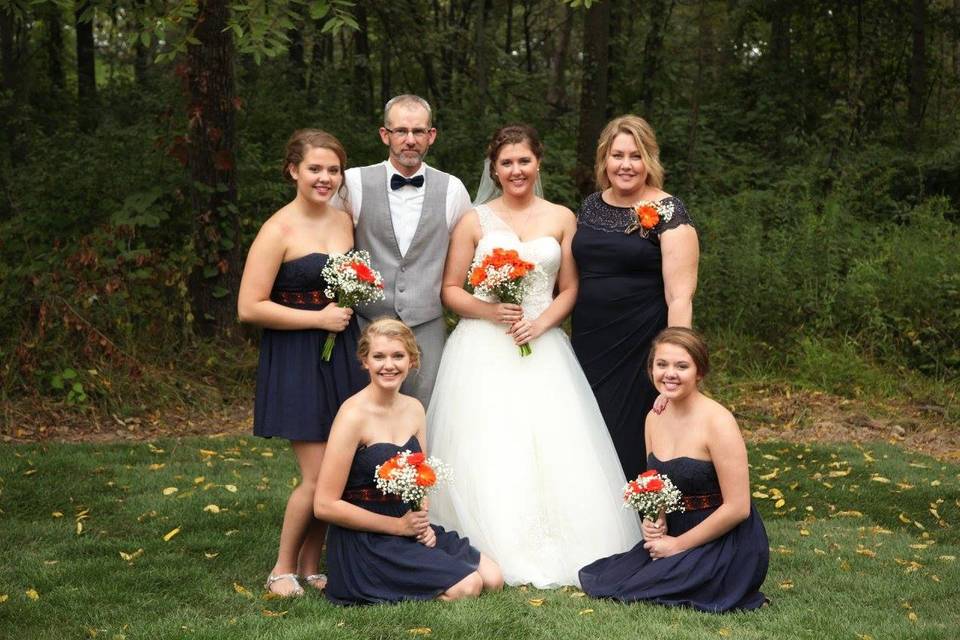 The couple and bridesmaids