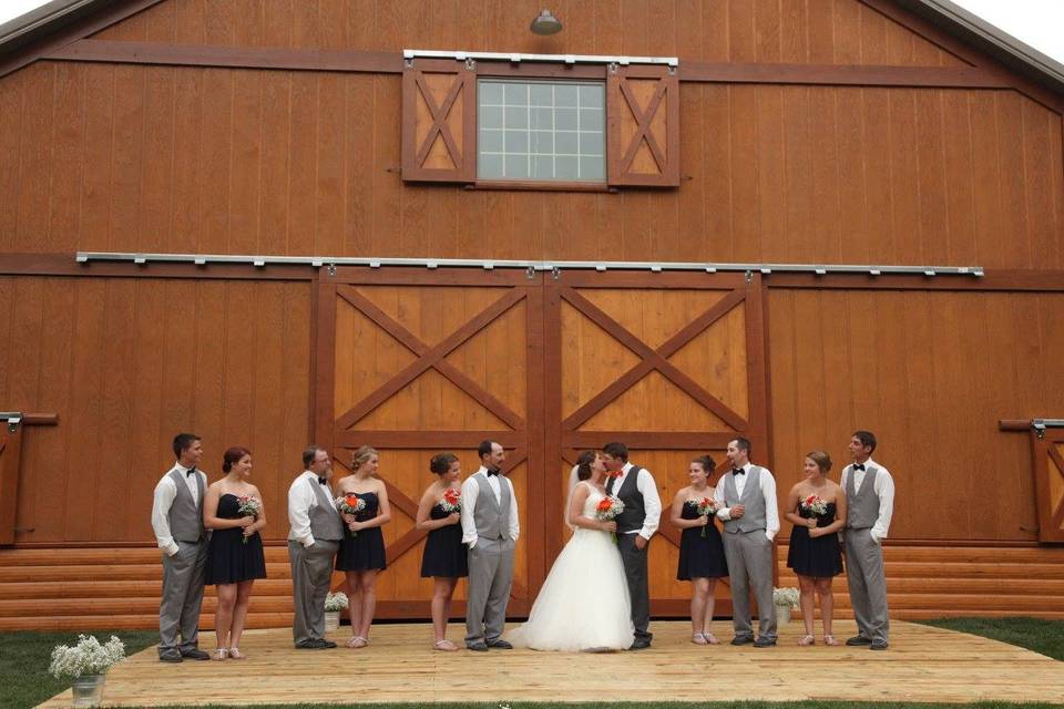 The couple with the bridesmaids and
groomsmen