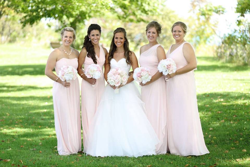 The bride and her bridesmaids