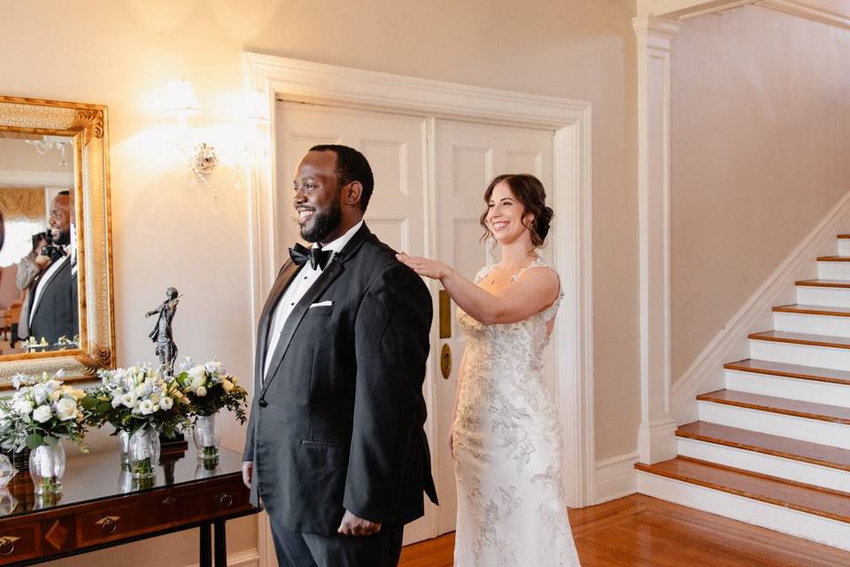 Groom and Bride by Staircase