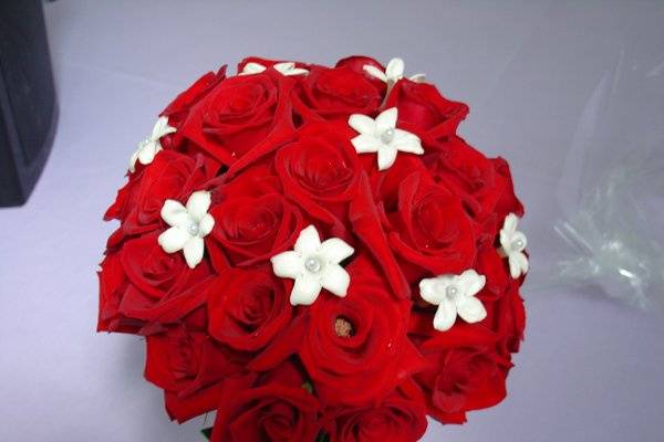Red Roses and stephanotis