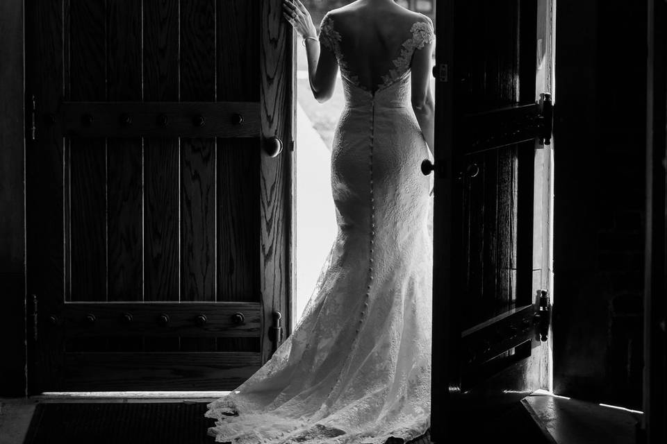 Bride in a black and white shot