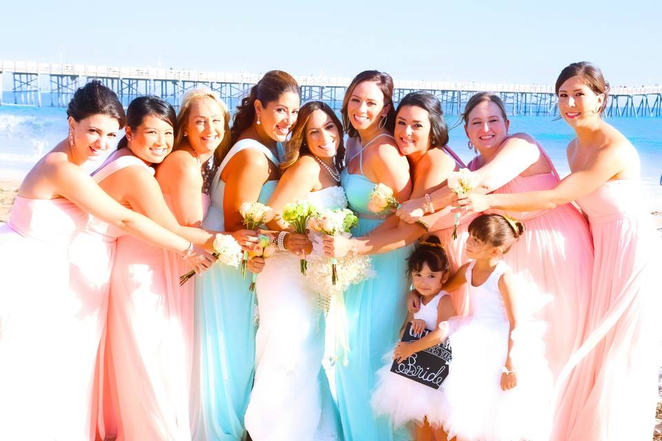 The bride with her bridesmaids and flower girls